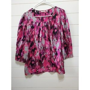 Halogen womens size L keyhole button silk top salmon purple black gray blouse